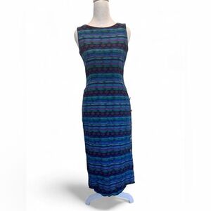Petite Sophisticate Blue and Purple Striped Midi Dress